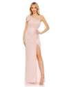 Mac Duggal Pearl Embellished Soft Tie One Shoulder Gown In Pink