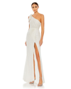 Mac Duggal Womens Embellished One Shoulder Evening Dress In White