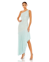 Mac Duggal Imitation Pearl One-shoulder Asymmetric Gown In Seafoam