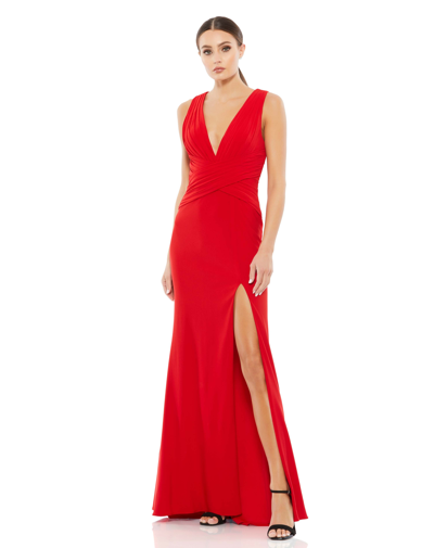 Ieena For Mac Duggal Pleated Wrapping Sleeveless Jersey Gown In Red