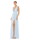 Mac Duggal Pleated Chiffon Sleeveless V-neck Gown In Powder Blue
