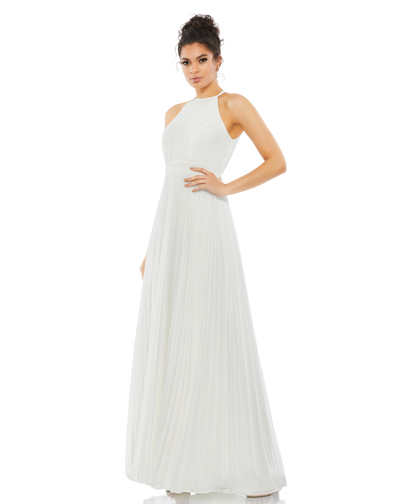 Ieena For Mac Duggal Pleated Halter Neck Flowy Gown In White