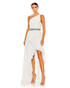 Mac Duggal Pleated One Shoulder Asymmetrical Ruffle Hem Gown In White