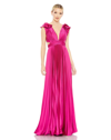 Ieena For Mac Duggal Pleated Ruffled Cap Sleeve Cut Out Lace Up Gown In Fuchsia