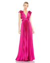 Mac Duggal Plunge Neck Pleated A-line Gown In Fuchsia