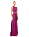 Mac Duggal Pleated Sleeveless Bateau Gown In Berry
