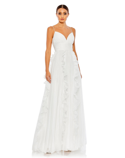 Ieena For Mac Duggal Pleated Sleeveless Flowy Gown In White