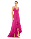 Mac Duggal Pleated Tiered Cut Out Sleeveless Gown In Fuchsia