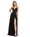 Mac Duggal Plunge Neck High Slit Gown In Black