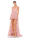 IEENA FOR MAC DUGGAL HIGH LOW TIERED GOWN WITH BUILT IN BODYSUIT