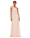 Mac Duggal Rosette Metallic Dot One-shoulder Chiffon Gown In Porcelain