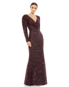 Mac Duggal Long Sleeve Sequin Trumpet Gown In Mahogany