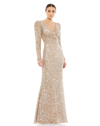 Mac Duggal Long Sleeve Sequin Trumpet Gown In Shimmering Gold