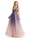 IEENA FOR MAC DUGGAL PURPLE SLEEVELESS OMBRE TULLE BALL GOWN