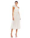 Mac Duggal Rosette One Shoulder Tea Length Dress In White