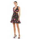 Mac Duggal Ruffle Cutout Lace Up Mini Dress In Black Multi