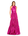 Mac Duggal Ruffle Tiered Halter Neck Gown In Fuchsia