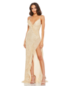 Mac Duggal Sequin Side Slit Column Gown In Buttercup