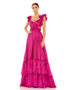 MAC DUGGAL RUFFLE SHOULDER CUT OUT GOWN