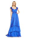 Mac Duggal Ieena Cut-out Ruffled Satin Gown In Cobalt
