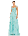 Mac Duggal Blue Ruffle Tiered Sleeveless Flowy A Line Gown In Mint