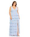 Mac Duggal Ruffle Tiered Sleeveless V Neck Gown (plus) In Powder Blue