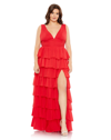 Mac Duggal Plus Size Empire Chiffon Gown With Tiered Ruffles In Red