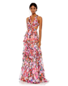 Mac Duggal Ruffled Cut Out Sleeveless Gown In Multi