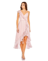 Mac Duggal Metallic Polka Dot Ruffle Midi Dress In Blush Gold