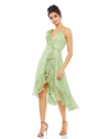 Mac Duggal Metallic Polka Dot Ruffle Midi Dress In Pistachio