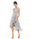 Mac Duggal Metallic Polka Dot Ruffle Midi Dress In Slate Grey