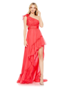Mac Duggal Ruffled One Shoulder Asymmetrical Gown In Cherry