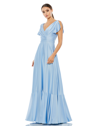 Ieena For Mac Duggal Satin Flounce Split Sleeve Gown In Periwinkle