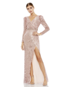 Mac Duggal Sequin Puff Sleeve Surplice Gown In Rose
