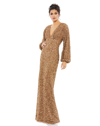 MAC DUGGAL SEQUINED PUFF SLEEVE V NECK GOWN