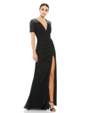 Ieena For Mac Duggal Sequined Embellished Shoulder Evening Gown In Black