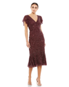 Mac Duggal Sequined V Neck Flutter Cap Sleeve Trumpet Dress In Garnet