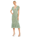 Mac Duggal Sequined Flutter Trumpet Dress In Sage
