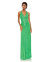 Mac Duggal Sequin Halter Neck Sheath Gown In Spring Green