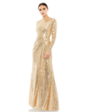 Mac Duggal Long Sleeve High Neck Trumpet Gown In Gold