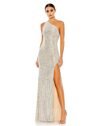 IEENA FOR MAC DUGGAL SEQUINED ONE SHOULDER DRAPED BACK GOWN