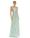 Mac Duggal Sequined One Shoulder Flutter Sleeve A Line Gown In Pistachio