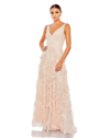 Mac Duggal Sequined Scallop Ruffle Tiered V Neck Gown In Blush