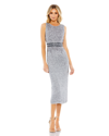 Mac Duggal Sequined Sleeveless Midi Sheath Dress In Platinum