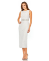 Mac Duggal Sequined Sleeveless Midi Sheath Dress In White