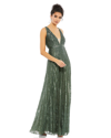Mac Duggal Sequined Sleeveless Plunge Neck Flowy Gown In Forest Green