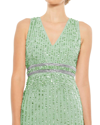 Mac Duggal Sequined Sleeveless V-neck Midi Sheath Dress In Sage