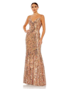 MAC DUGGAL SEQUINED SPAGHETTI STRAP COWL BACK GOWN