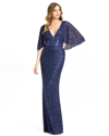 MAC DUGGAL SEQUINED V-NECK CAPE SLEEVE BEADED WAIST GOWN