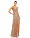 MAC DUGGAL V-NECK HIGH SLIT SEQUINED WRAP GOWN